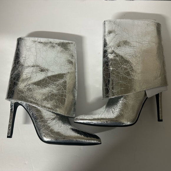 INC Silver Sabeel Cuffed Stiletto Ankle Boots Size 5 - Picture 3 of 7